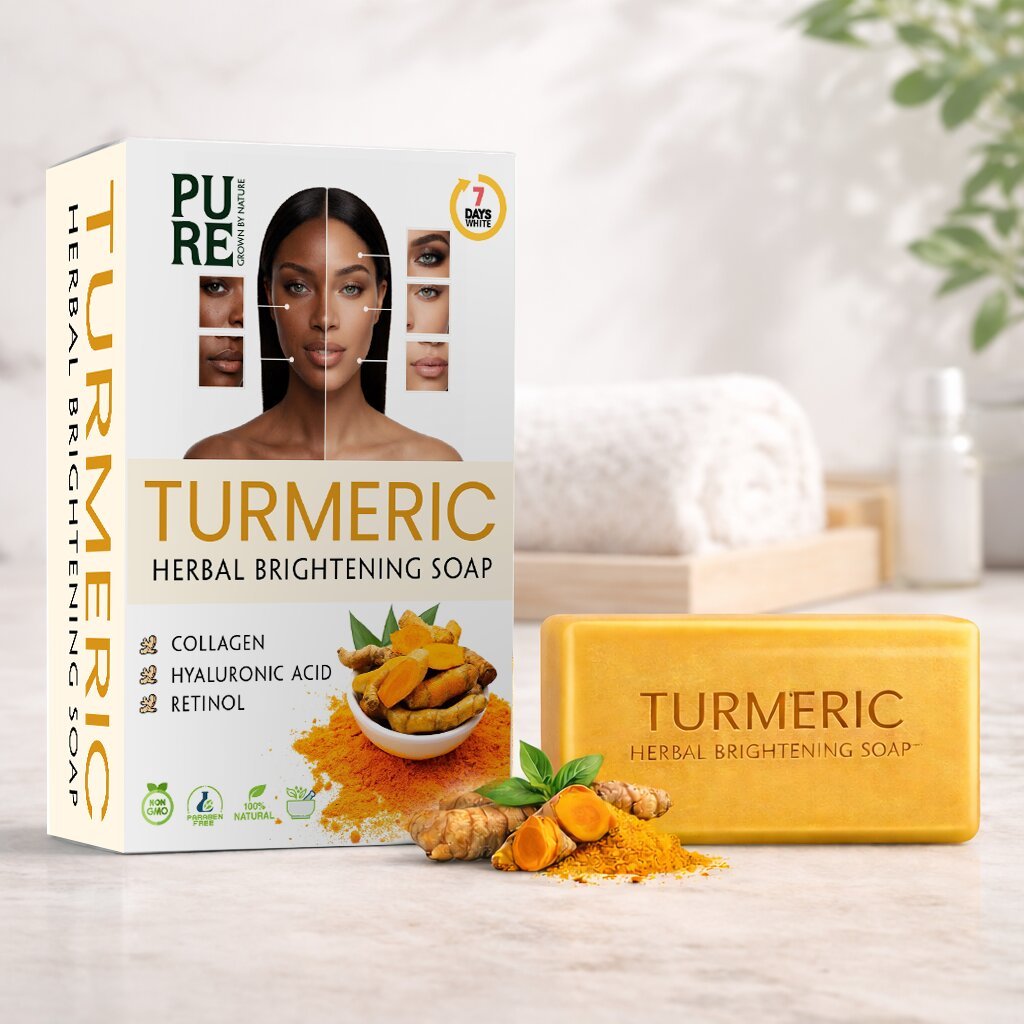 Pure Brand turmeric soap packaging