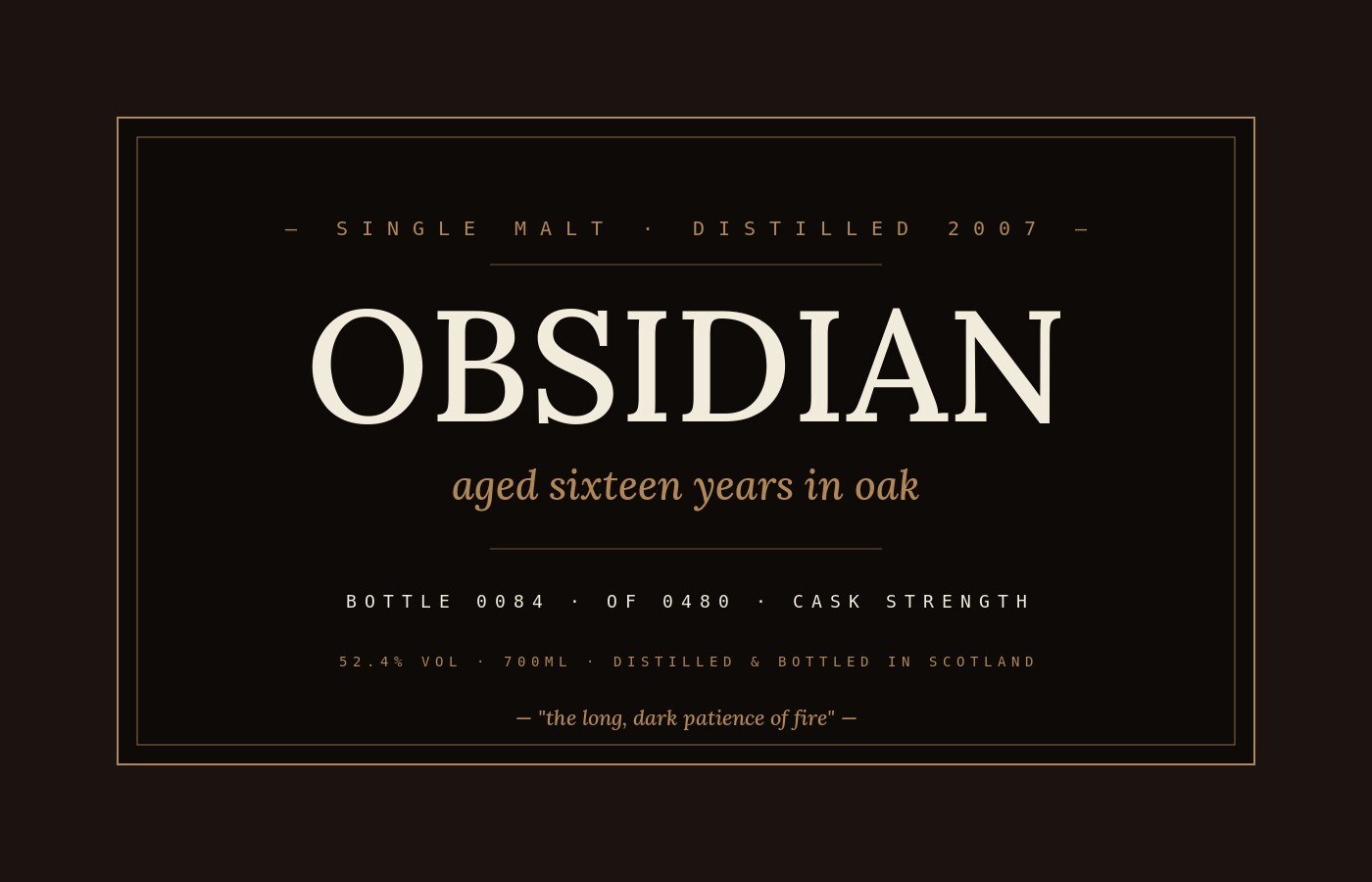 Obsidian whisky label